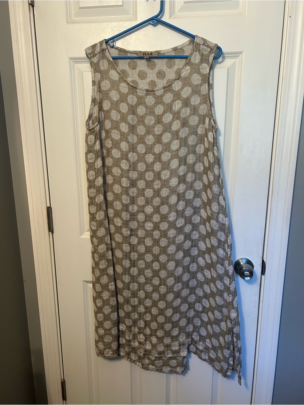 FLAX Beige and White Polka Dot Linen Maxi Dress
